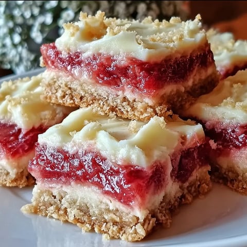 A plate of cake with red jelly on top.