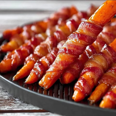 A plate of bacon wrapped carrots.