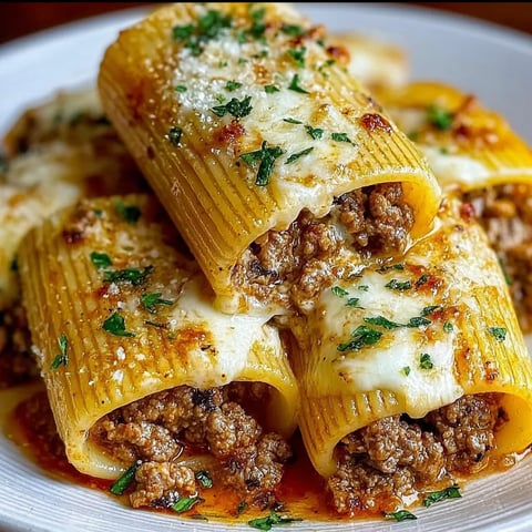 A plate of pasta with meat and cheese.