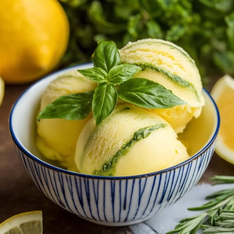 A bowl of ice cream with mint leaves on top.