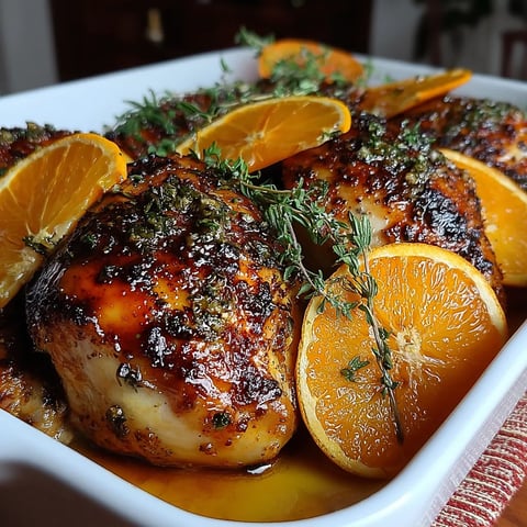 A plate of chicken with oranges on top.
