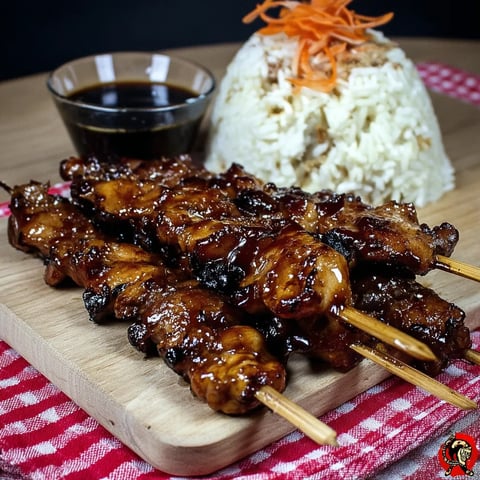 A plate of food with rice and meat on a table.