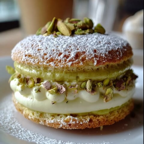 A dessert with white frosting and nuts on top.