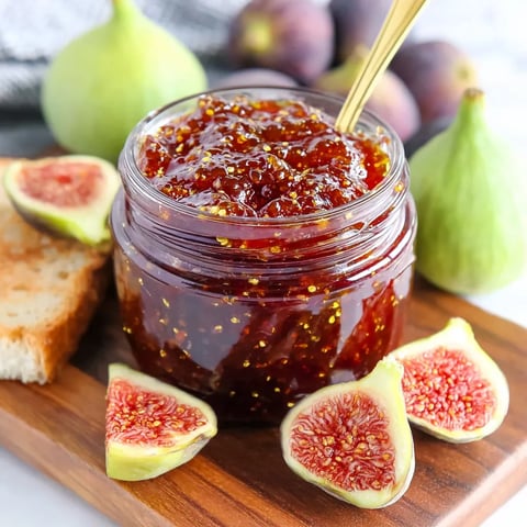 A jar of jam with a spoon in it.