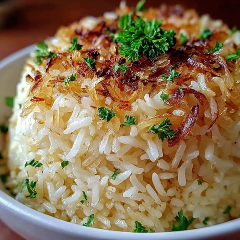 A bowl of rice with parsley on top.