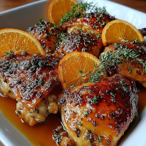 Chicken with orange slices and herbs.