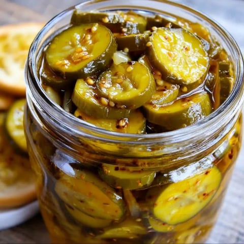 A jar of pickled cucumbers.