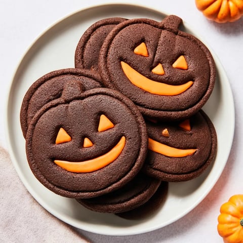 A plate of cookies with pumpkins on them.