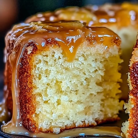 A slice of cake with caramel drizzled on top.
