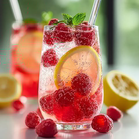 A glass of raspberry lemonade with a lemon slice.