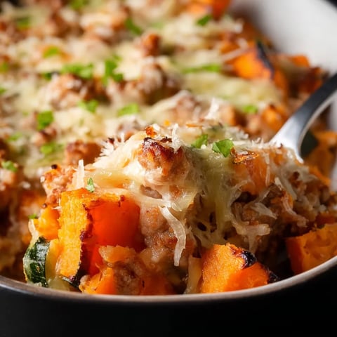 A bowl of food with a spoon in it.
