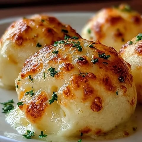 Three cheese balls on a plate.