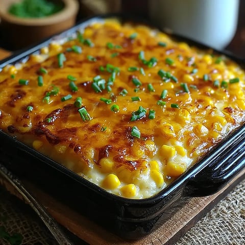A dish of food with corn and cheese.