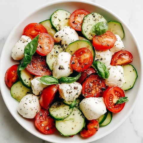 A white bowl filled with tomatoes, cheese, and cucumbers.
