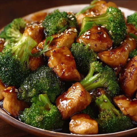 A bowl of chicken and broccoli.