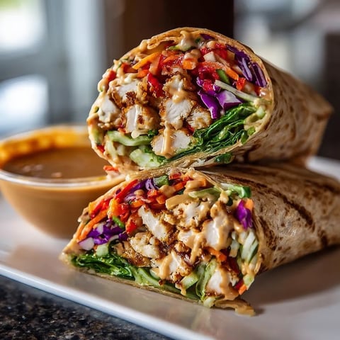 A plate with a wrap and a bowl of sauce.