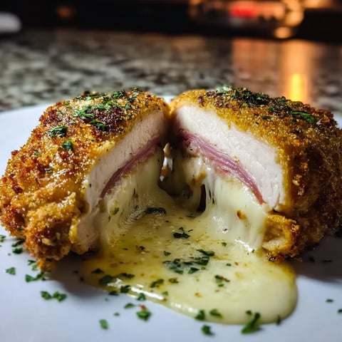 A piece of chicken with cheese in the middle.