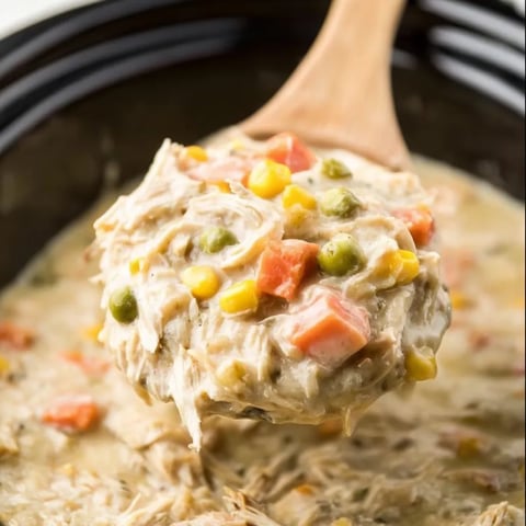 A wooden spoon in a bowl of soup.