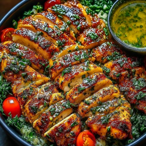 A bowl of food with chicken and tomatoes.