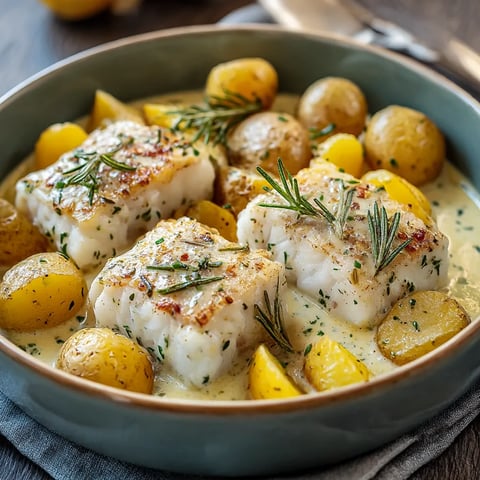A plate of food with fish and potatoes.