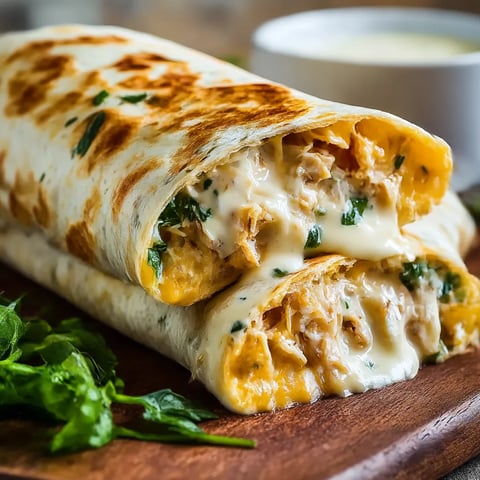 A burrito with cheese and sauce.