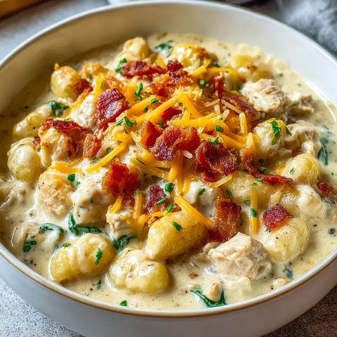 A bowl of food with bacon and cheese.