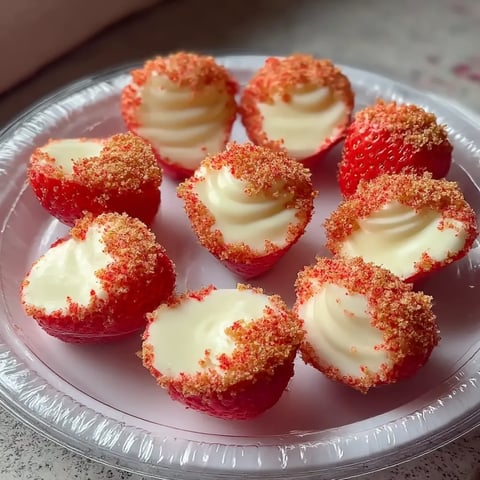 A plate of red and white cupcakes.