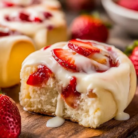 A pastry with strawberries on top.