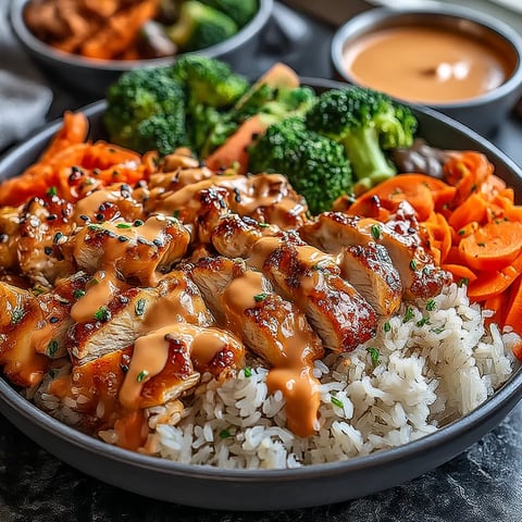 A plate of food with rice, broccoli, carrots, and chicken.