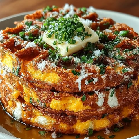 A stack of waffles with butter and parsley on top.