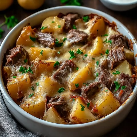 A white bowl with meat and potatoes.