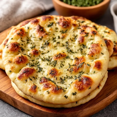 Two pieces of bread with herbs on top.