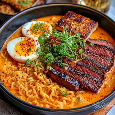 A bowl of food with meat, eggs, and vegetables.