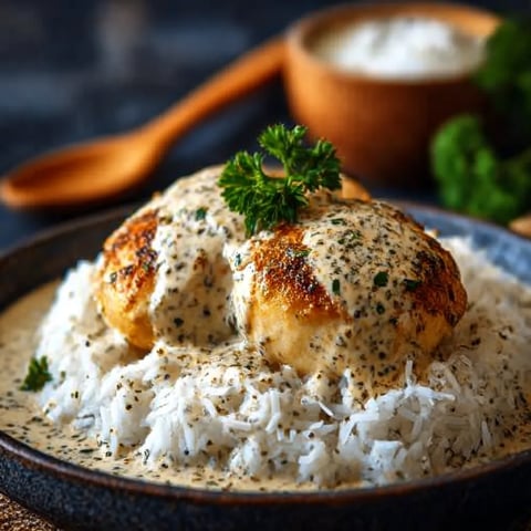 A bowl of food with rice and a green garnish.