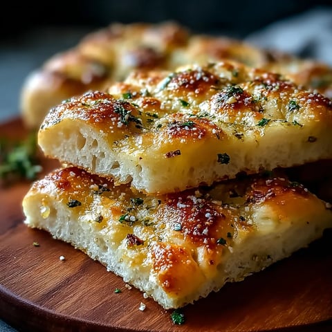 A wooden cutting board with two pieces of bread.
