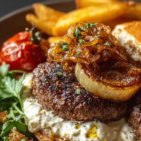 A plate of food with onions and tomatoes.
