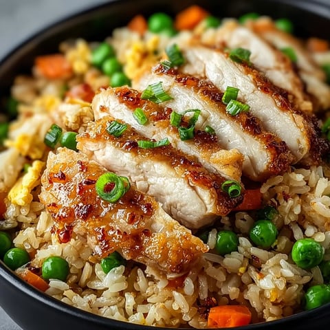 A bowl of rice with chicken and peas.