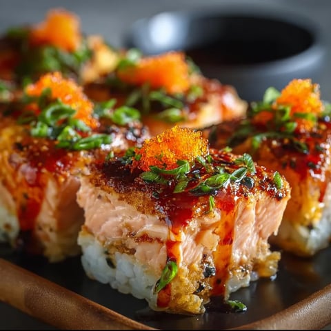 Sushi with orange topping on a black plate.