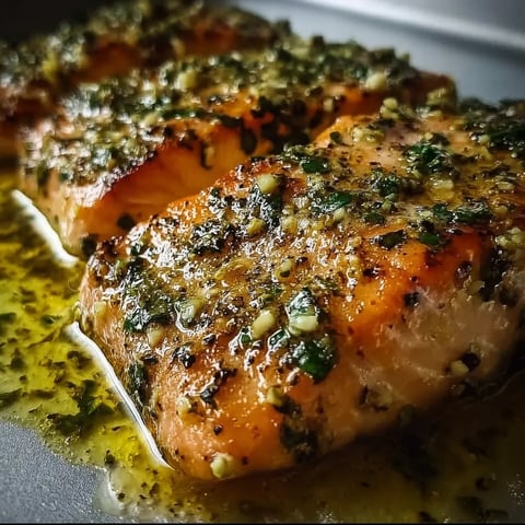 A piece of fish with herbs on it.