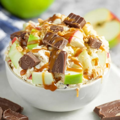 A bowl of food with chocolate drizzled on top.