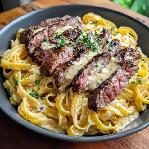 A bowl of pasta with meat on top.