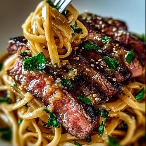 A plate of food with noodles and meat.