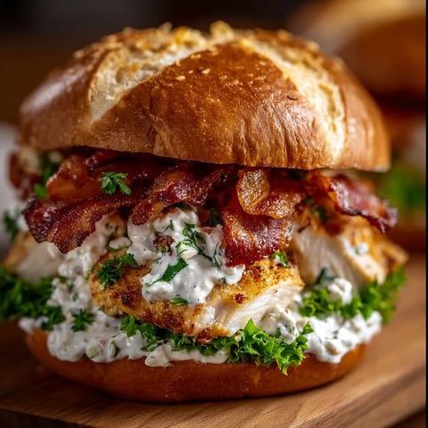 A bacon and chicken sandwich on a bun.