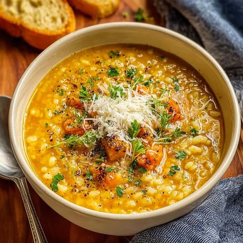 A bowl of soup with cheese and vegetables.