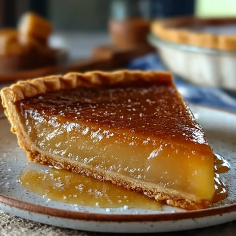 A slice of pie with a drizzle of caramel sauce.