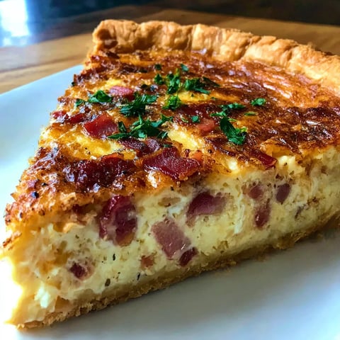 A slice of pie with bacon and cheese.