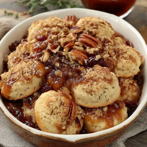 A bowl of food with a nut on top.