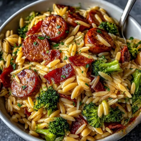 A bowl of pasta with meatballs and broccoli.