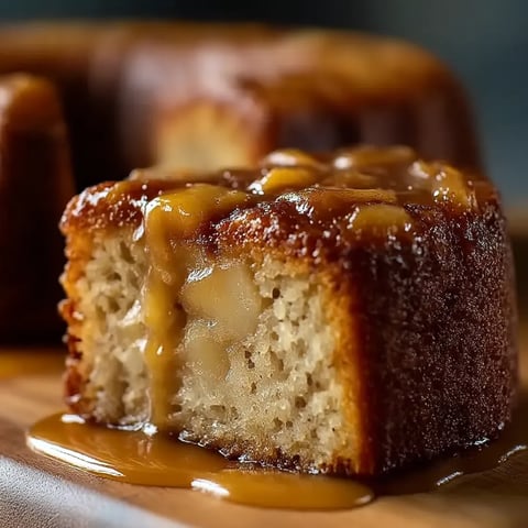 A piece of cake with caramel sauce drizzled on top.