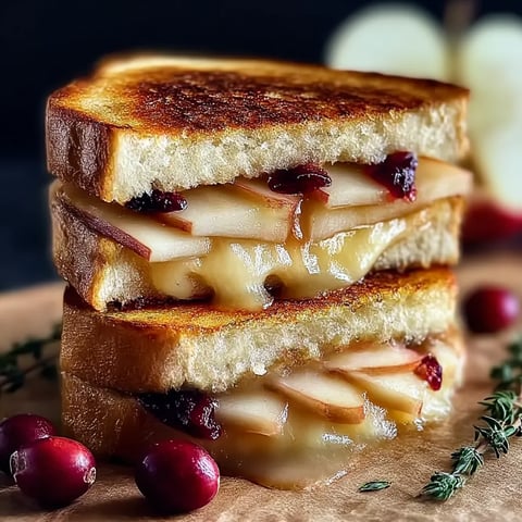 A stack of sandwiches with apples and cranberries.